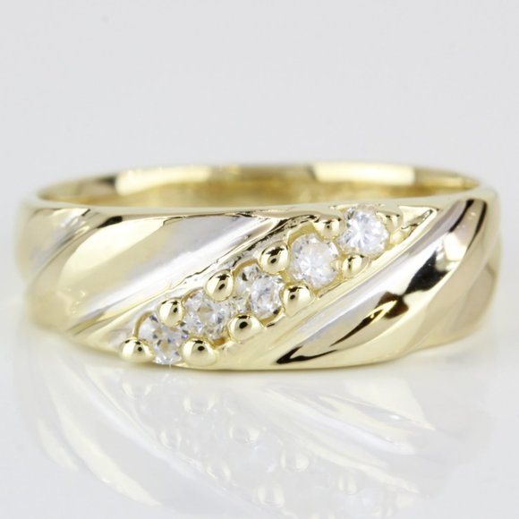 14k Two-Tone Gold CZ Cubic Zirconia Band Wedding Ring